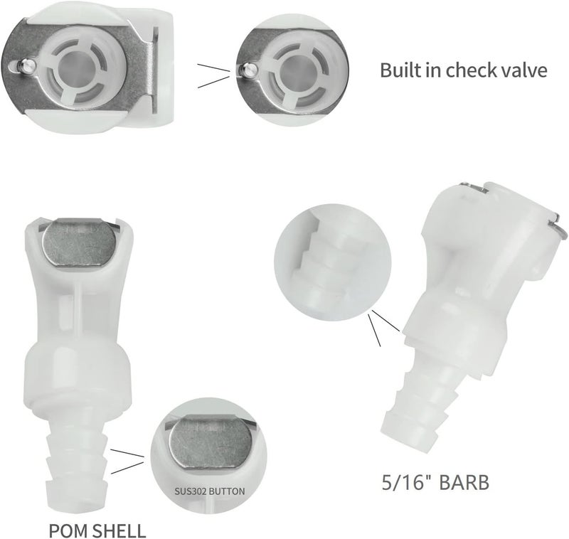 BBTUS 2PCS 1/4" 3/8" 5/16" Plastic Tube in-line Hose Barb Quick Release Coupling, Quick-disconnect insert Coupler,Shut-Off Valved in Quick Connector,Female Connect Fittings (2x Female Connector) - Image 3